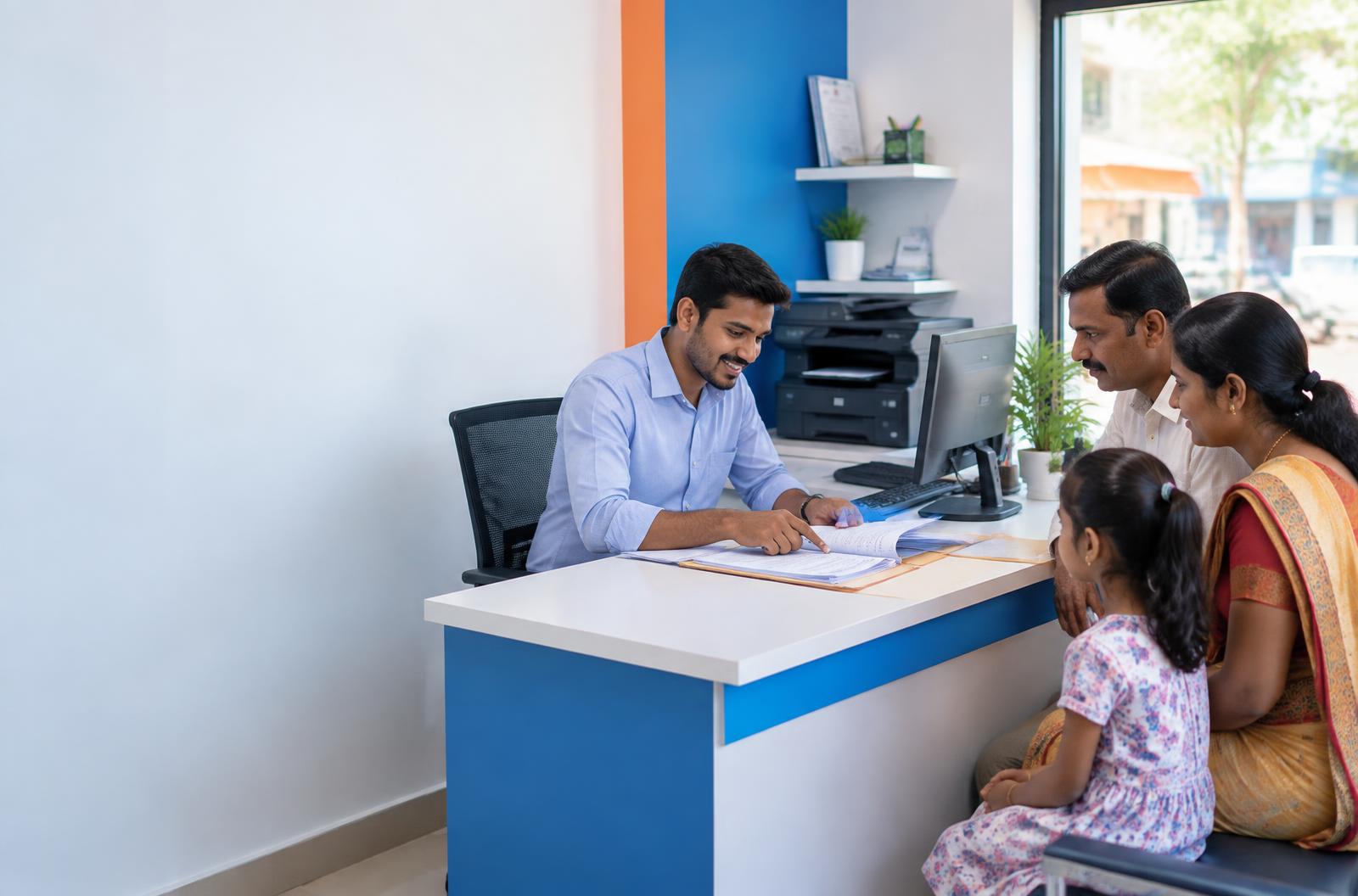 A SIYON service professional helping a family with digital documents